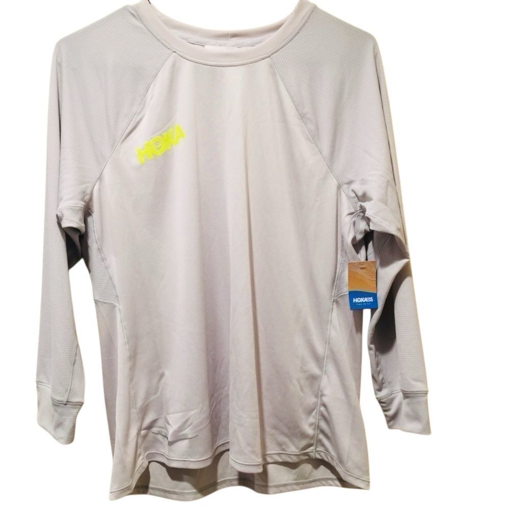 Hoka One One Gray 3/4 sleeve Checkered Active Performance Top L Woman's